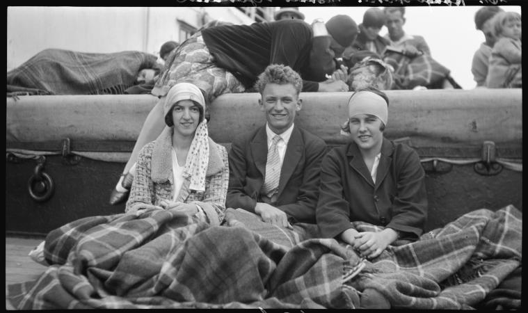  Miss Morris Mr Hodge and Miss Gundson on shipboard around 1929