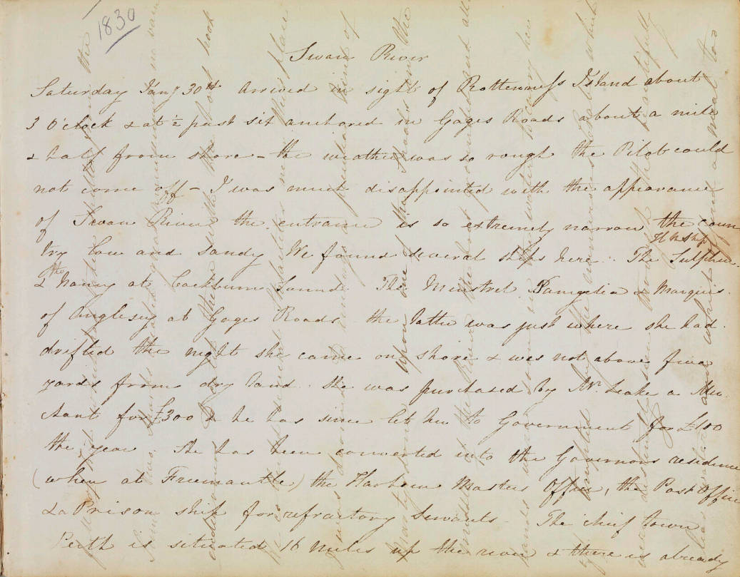 Mary Ann Friends first journal entry for the Swan River