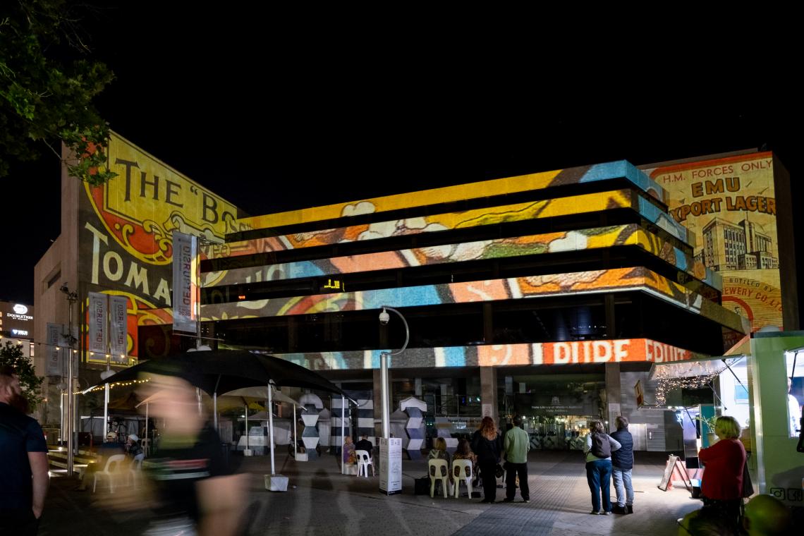 Audio and visual projection State Library building facade