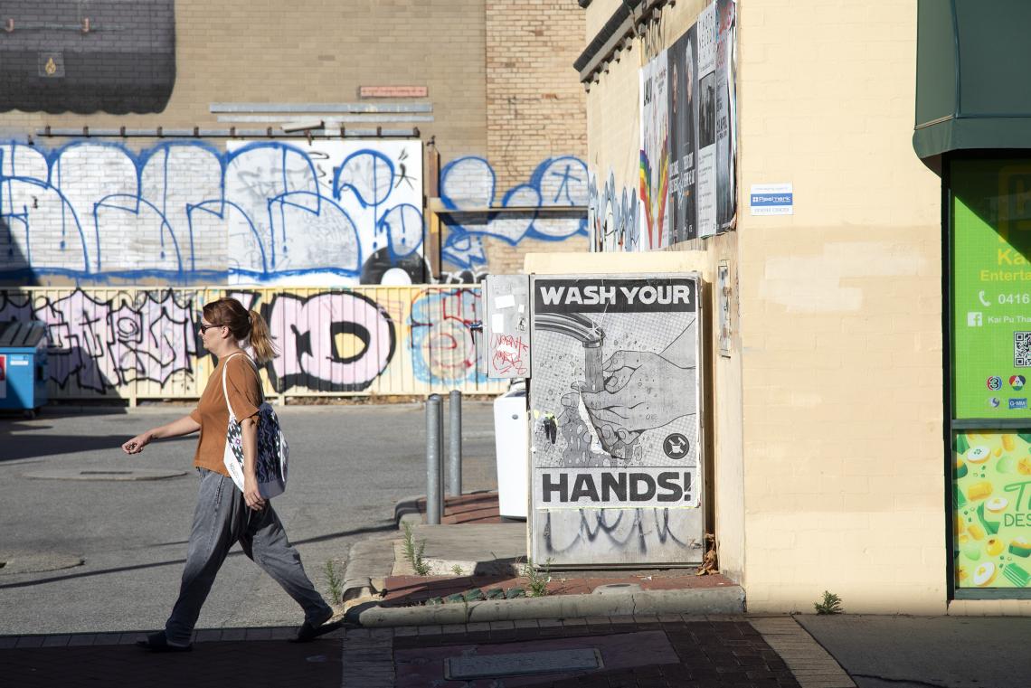 Wash your hands poster in Forbes Road Perth during the COVID-19 pandemic 11 April 2020