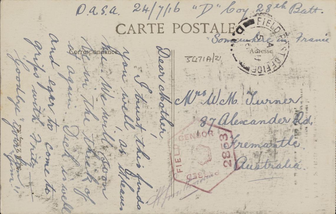  Postcard of Paris sent from France 24 July 1916