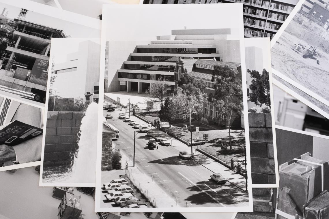 View of Alexander Library Building and Cultural Centre pre Mall from Barrack Street c1985