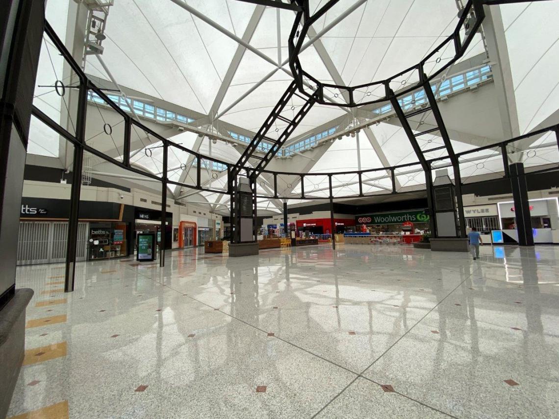 The normally crowded Lakeside Shopping Centre Joondalup deserted on Easter Sunday 12 April 2020