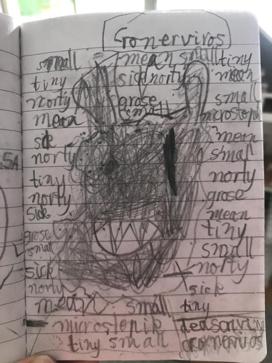 Photograph of a 7 year olds artwork interpretation of COVID-19