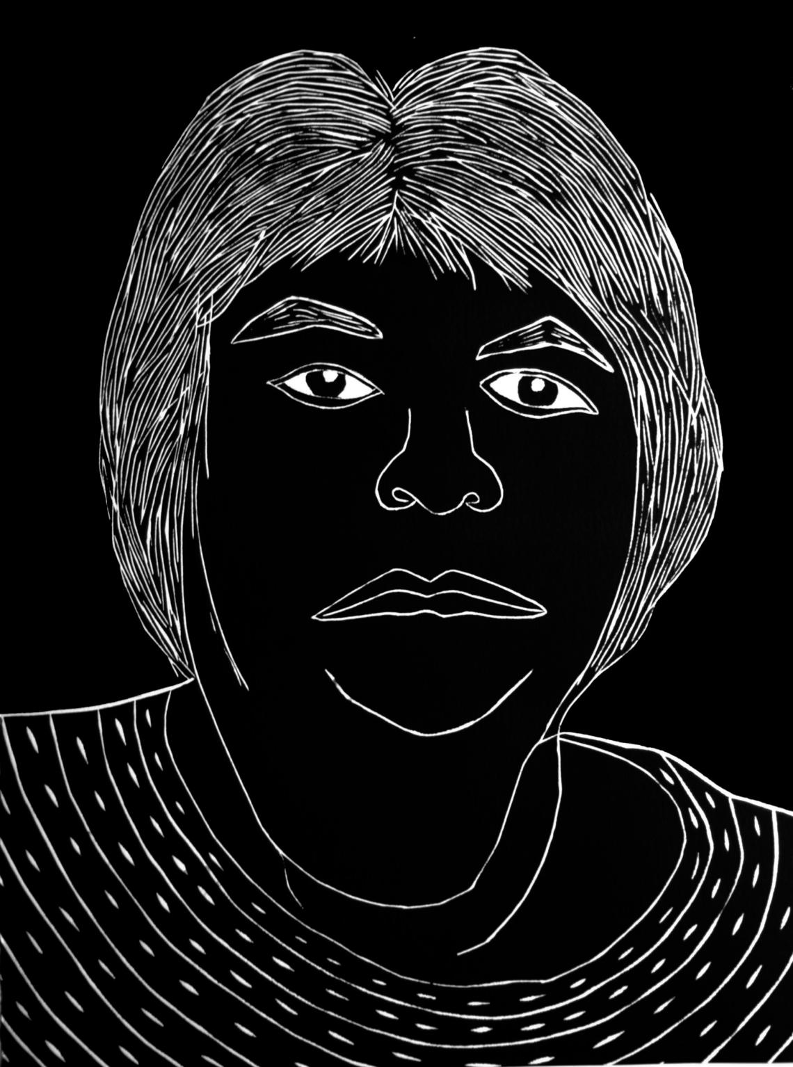 self potrait of Laurel Nannup via etchings