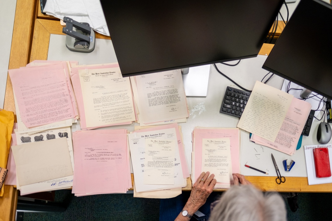Volunteer indexing letters and other papers from a collection