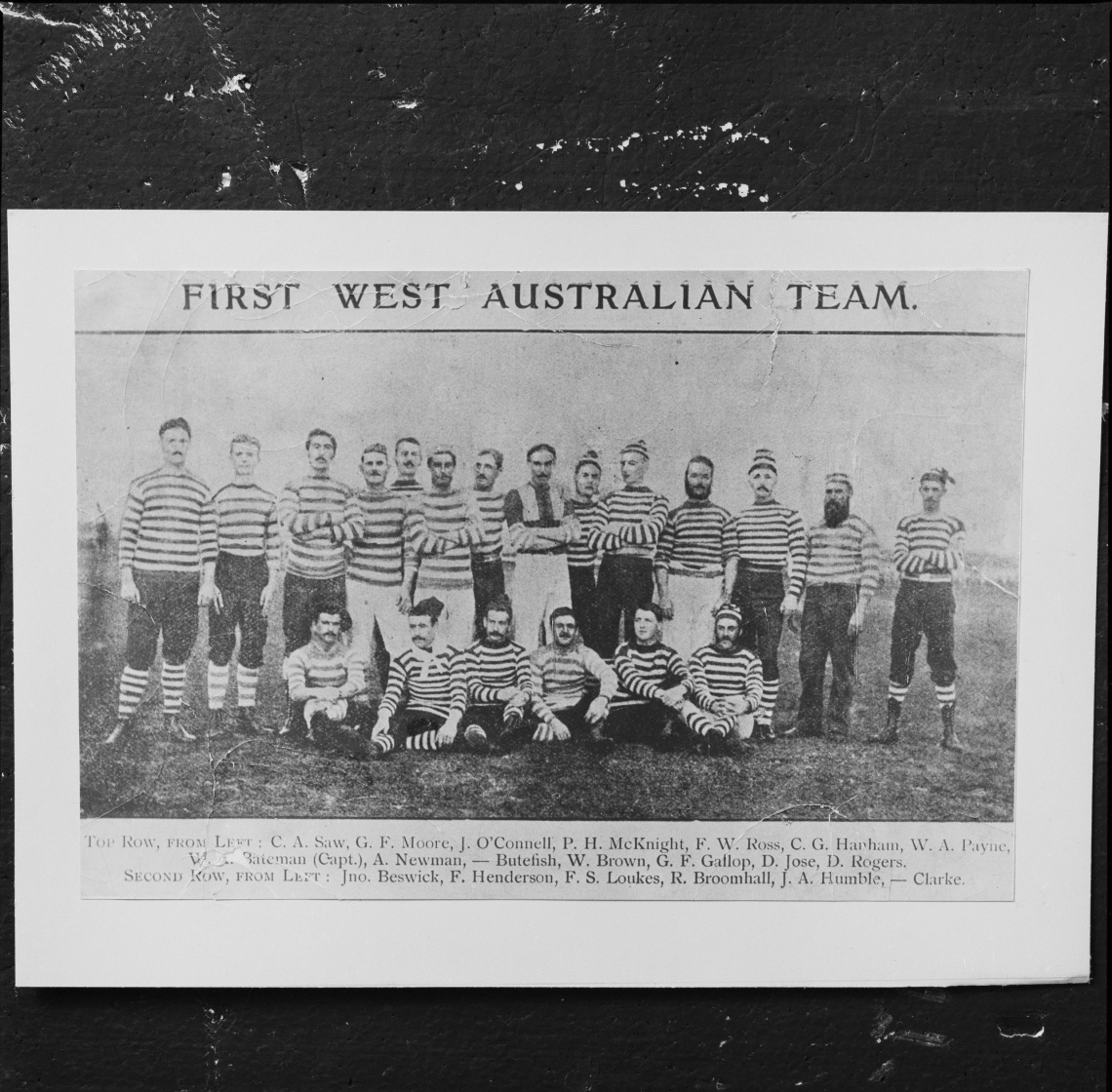 Copy of a photograph of Fremantle Football Club pictured on the Perth Esplanade 24 June 1885